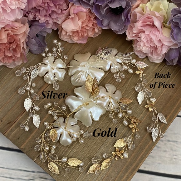 Romantic Floral Crystal and Pearl Vine Headdress - Picture 15 of 16